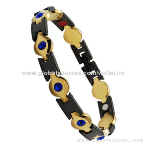 IP Black Plating Tungsten Therapy Bracelet with Blue CZ Stone, Good for Health